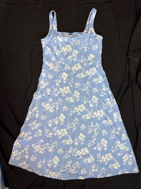 Old Navy Dresses & Skirts - Old Navy Fit & Flare Sleeveless Linen-Blend Midi Blue Floral Dress Women’s Med